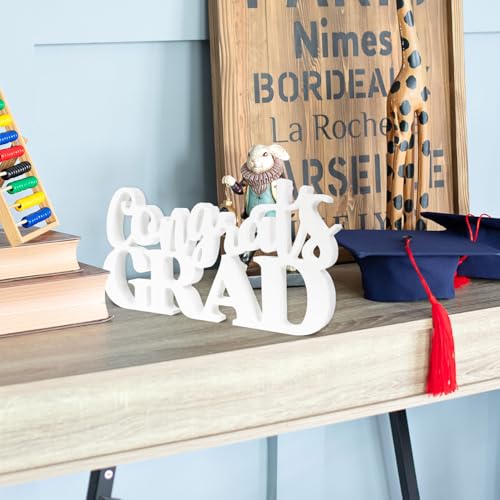 Image of 2026 Graduation Party Decorations Congrats Grad Sign White Wooden Table Centerpieces Class of 2026 Photo Booth Props for Graduation Party Decorations Supplies