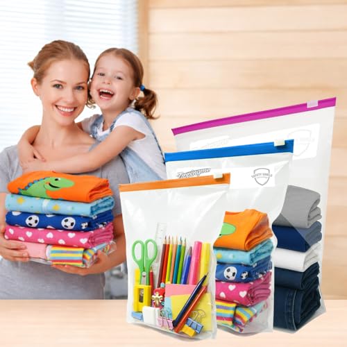 Image of Reusable Transparent Storage Bags with Slider Zip Lock | 5 Large, 5 Medium, 5 Small (15 Count) | Ziplock Pouch or Bag for Clothes, Shoes, Saree & Travel Packing | Zipper Pouch (Assorted)