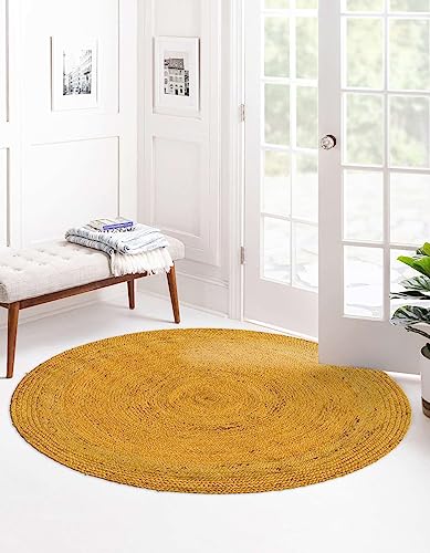 Image of Unique Loom Braided Jute Collection Area Rug - Dhaka (3' 3 inch Round, Yellow)