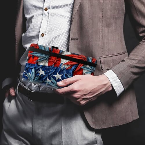 Image of FUYOCWE Checkbook Covers for Personal Checkbook,Leather Checkbook Cover for Business /Personal Checks,RFID Blocking Check Book Cover Holder Wallets for Men Women-American Flag Leaf