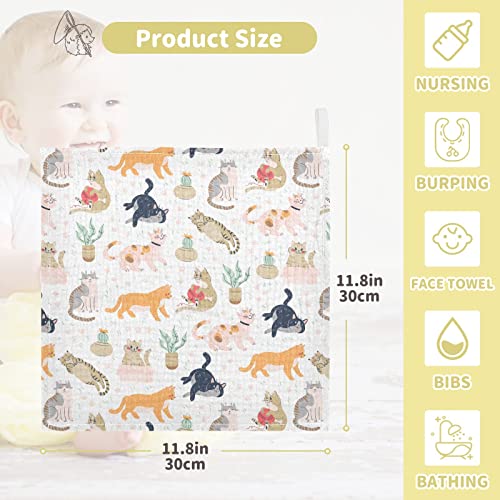 Image of vvfelixl Baby Washcloths Cotton Funny Cats Cactus Baby Muslin Washcloths Soft Baby Face Towel for Newborn Infants Baby Wipes, 11.8 X 11.8 Inch, 3 Pack