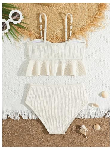 OYOANGLE Girl's Two Piece Metallic Shell Bikini Sets Cut Out Ruffle Top High Waist Hipster Swimsuit2