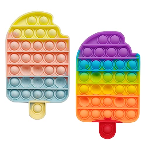 Clanam 2Pcs Ice Cream Bubble Fidget Toy, 7 in Cute Push Funny Pop Bubble Stress Relief Fidget Toy, for Kids Autism and Adult Anxiety Easy to Grasp Push Board Games Silicone Toy