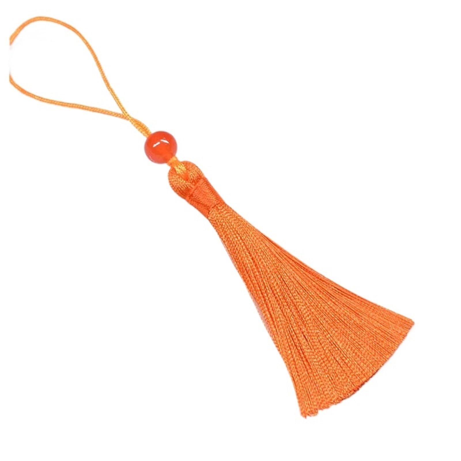 Mini Tassels for Crafts 50Pcs 12cm Silky Tassel Soft Mini Tassels with Loops Bookmark Beaded for Jewelry Making DIY Projects(Orange)