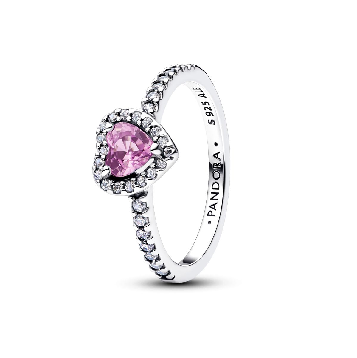PANDORA Anillo de plata para mujer con corazón en relieve morado claro 198421C12
