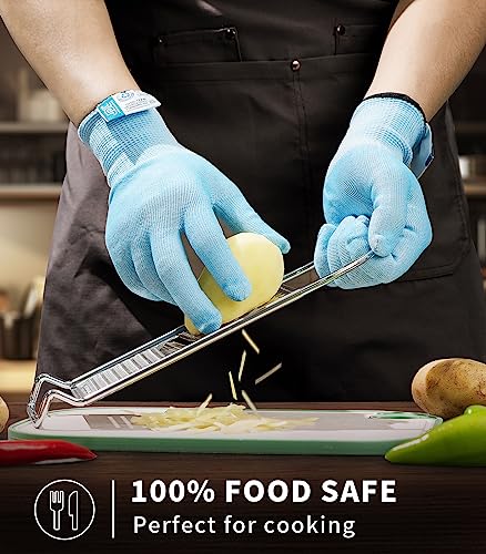Cut Resistant Gloves With Ansi A5 Food Grade & Touch Screen Cutting Gloves,3D-Comfort Stretchy Fit, Firm Grip,Suitable For Oyster Shucking, Mandoline Slicing,Meat Cutting,Kitchen Safety Protection,Blue Large #TOP7