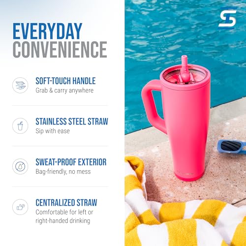 Image of Ice Shaker 40 oz Tumbler with Handle and Straw | 40oz Neon Pink | Cold for 30+ Hours | 2-in-1 Tumbler Shaker Bottle | Odor-Free 40 ounce Bottle for Water, Protein Shakes, Smoothies, Cocktails