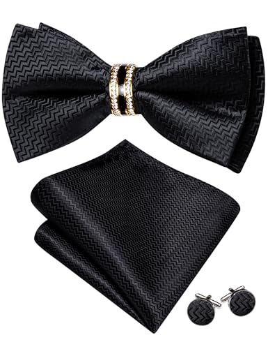 Image of YOHOWA Mens Bow Tie Set Paisley Pre-tied Bowties Adjustable with Handkerchief Cufflinks Gold Ring Set Wedding Prom Party