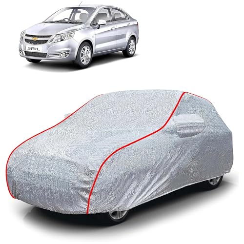 Image of Sulfar 100% Waterproof Car Body Cover Compatible with Mirror for Chevrolet Sail (Triple Stitched, Full Bottom Elastic, Magic Silver with Red Piping)