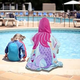 Toddler Bath Towel Hooded - Cotton Kids Beach Towel 24"x24" for Ages 2 to 8, Toddler Towels with Hood Snaps, Soft Terry Poncho Towel as Pool Swim Cover Ups for Girls Boys (Mermaid S) 516t5rJg95L. SS280