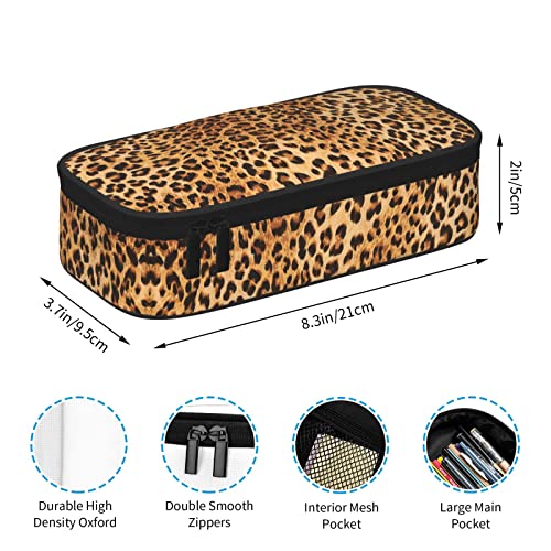 Image of Leopard Print Pencil Case for Girls and Kids Cute Pen Box Pouch Cheetah Print Pencil Bag with Double Zipper, Portable Pencil Pouch for School Office Supplies