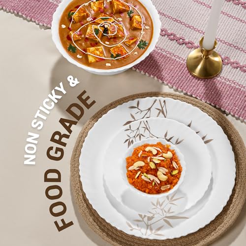 Image of Treo by Milton Opalware Aurelia Arashi Dinner Set of 13 | Serving for 4 | Microwave & Dishwasher Safe | Bone-Ash Free | Tempered Toughness | Plates & Bowls | Crockery Set for Dining & Gifting