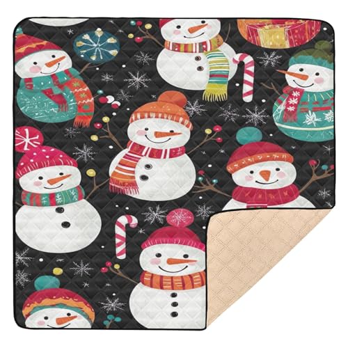 BOESI Doodle Cute Snowman Pattern Baby Play Mat, 50“ X 50” Washable Folding Crawling Mat, Baby Floor Mat, Soft, Thick, Non-Slip