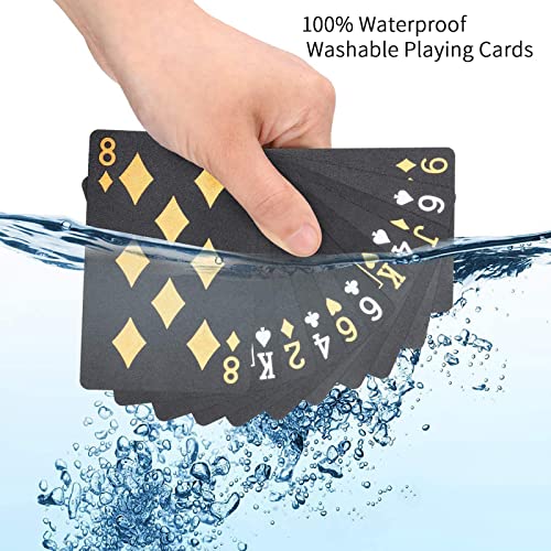 Spielkarten 2 Kartendecks, Einzigartig kühles Schwarzes Poker Wasserdichtes PET Plastik Spielkarten, Premium Kartendeck Standardgröße für das Geschenkpartyspiel(Gold und Schwarz) – Bild 4