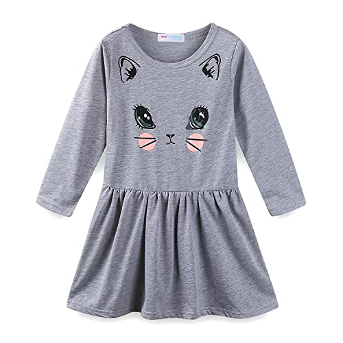 Mud Kingdom Little Girls Cotton Dresses Long Sleeve Cartoon Cat Prints Casual