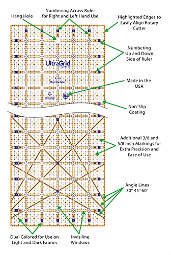 UltraGrid by QuiltCut Non-Slip Quilting Ruler - 6" x 24" Bonus Set