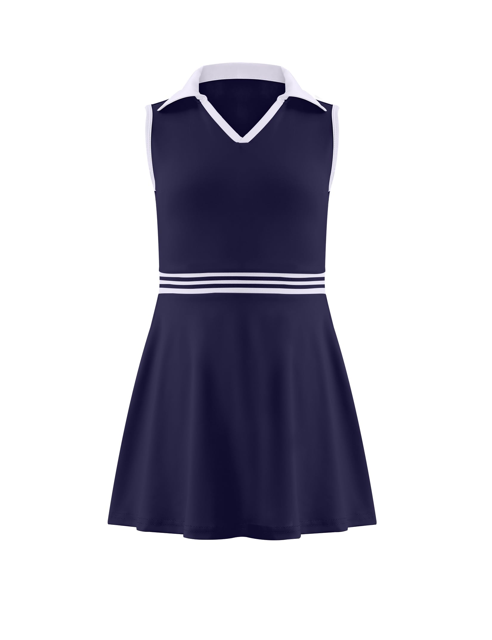 Girls Tennis Dress Golf Outfit Sleeveless Athletic Dresses Polo V Neck Sport Skirt with Pockets 4-13Y