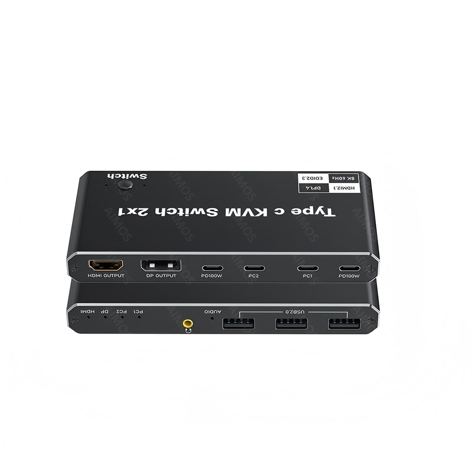 Commutateur KVM USB-C 2 en 1 sortie 8K à 60 Hz 4K à 120 Hz, pour Windows 11/10/8/7/Vista/XP, Mac OS X 10.9, compatible avec Thunderbolt 3 et Thunderbolt 4
