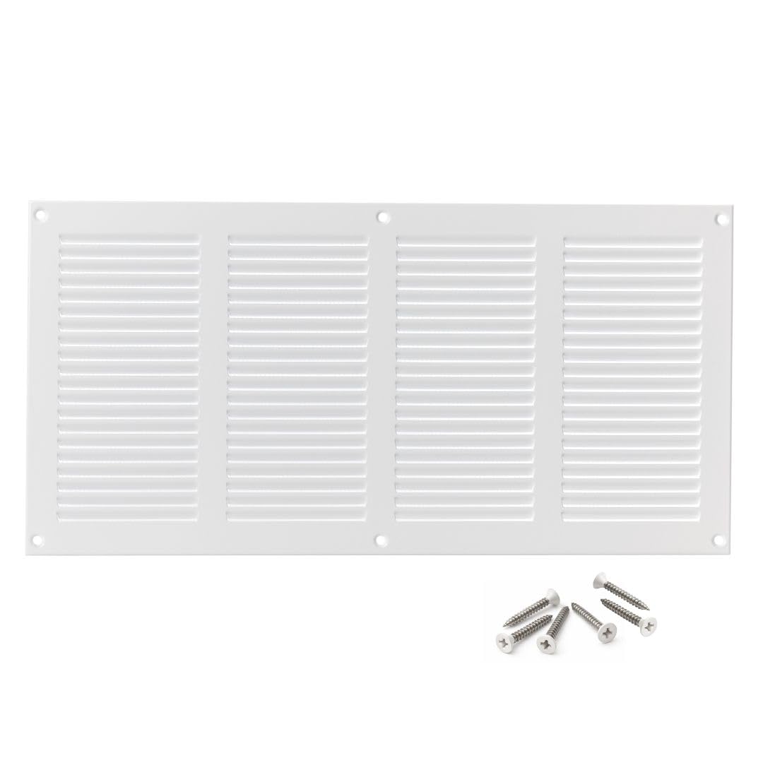 About Vent White 400X200mm / 16X8 Inch Metal Ventilation Grille With Flyscreen - Air Vent Cover