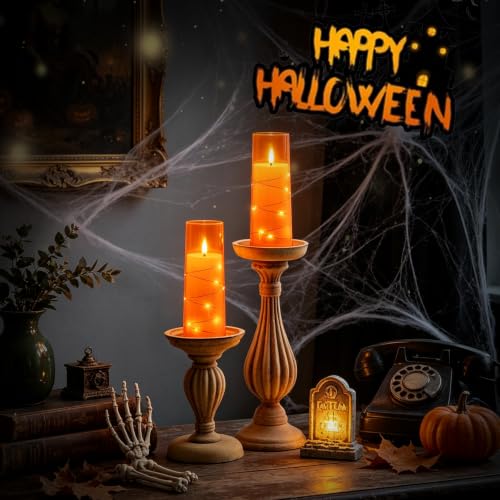 Image of Nimiko Flickering Flameless LED Candles,Battery Operated Candles 9 Pcs with Embedded Star String,Acrylic LED Pillar Candles with Remote,Suitable for Home Decoration to Create an Atmosphere (Orange)