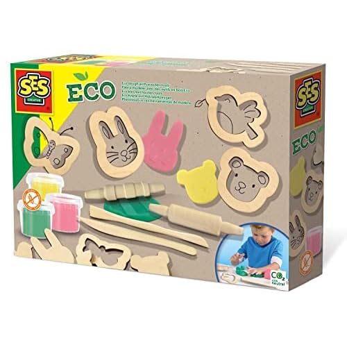 SES Creative 24917 – Eco Knete Set mit Holzwerkzeugen, Umweltfreundlich, Fördert Motorik und Kreativität, diverse Farben