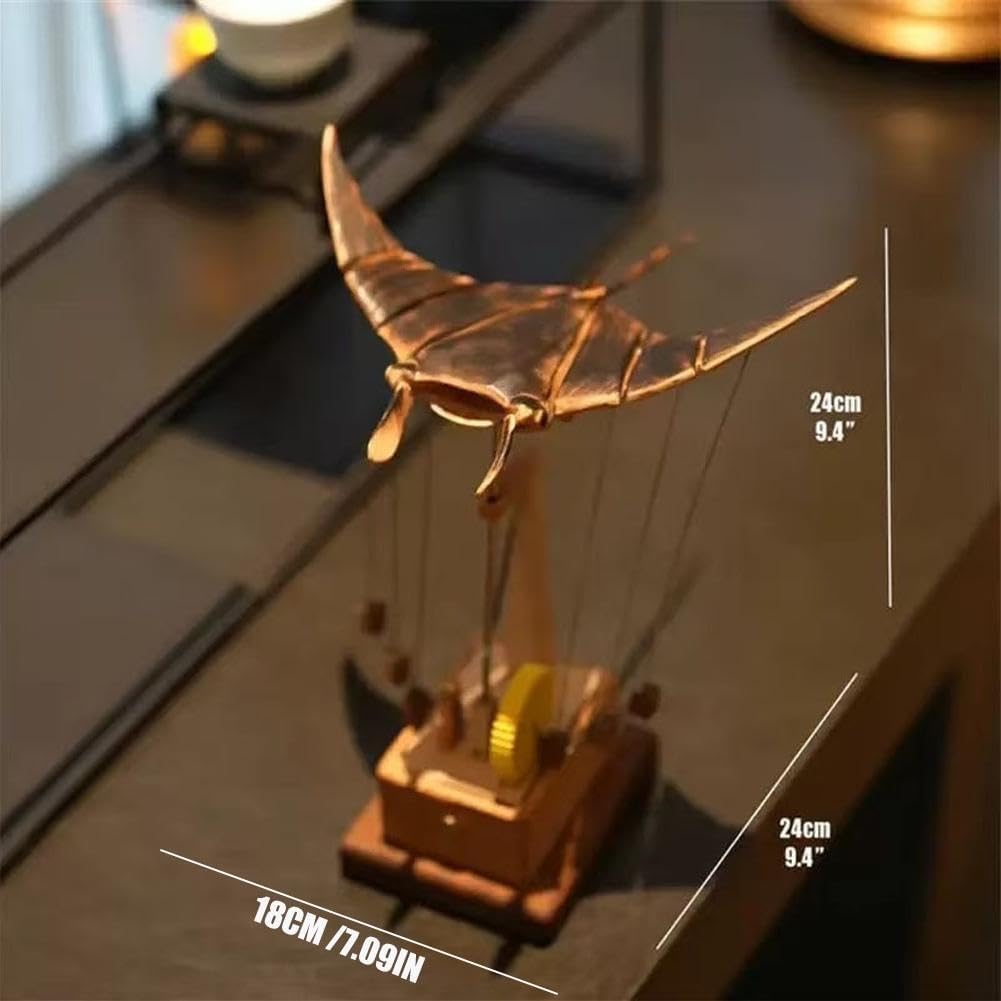 Automaton elettrico Manta Ray Automaton in legno fatto a mano aggiornato - movimento realistico di nuoto, decorazione unica per scrivania oceano per casa ufficio