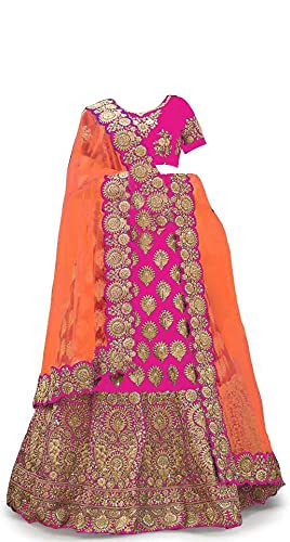 New Fashion Adda Girls Taffeta Satin Semi Stitched Lehenga Choli With Unstitched Blouse And Readymade Dupatta (_Pink_9-13 YEAR)