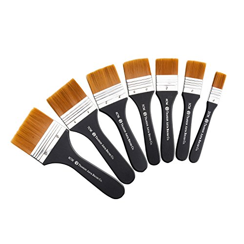 Lightwish Set of 7 Flat Paint Brushes for Applying Gesso, Acrylic Paint, Oil