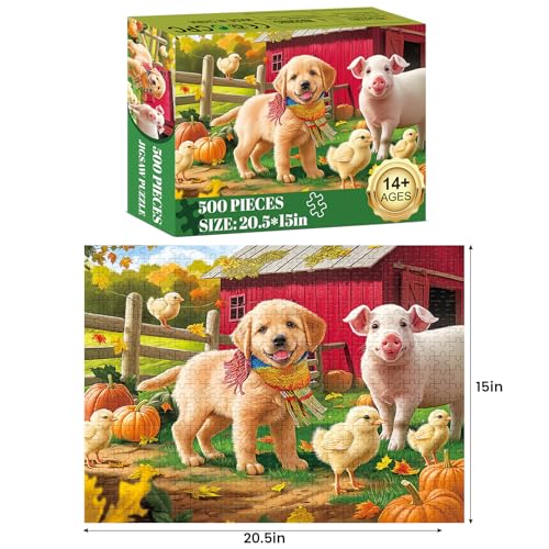image for WSCXSC Puzzles for Adults 500 Pieces Jigsaw Puzzle Pig Dog Puzzles for
