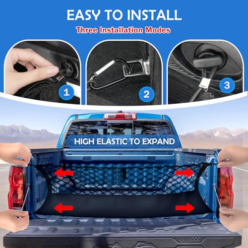 Image of Truck Bed Cargo Net for 2013-2026 Chevy Silverado&GMC Sierra 1500 /2500HD /3500HD Accessories, Envelope Style Trunk Mesh Cargo Net, Heavy Duty&Double-Layer Nylon Storage Rear Netting Holder Organizer