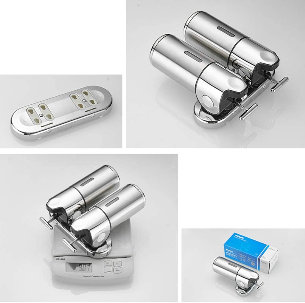 Dispensador de jabón for baño, desinfectante de Manos, Botella de Acero Inoxidable de Montaje en Pared, Cabezal Simple o Doble, Impermeable, con Barra de Acoplamiento de Metal.(A)