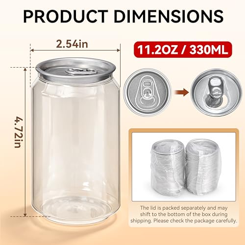 Image of 100-Pack Plastic Juice Bottles with Caps Empty Soda Cans with Aluminum Lids for Smothies, Boba, Beer - Only Compatible with Can Sealers (11.2oz /330ml)