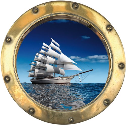 Stickers hublot trompe l'oeil Bateau voilier - H303 (30x30 cm)