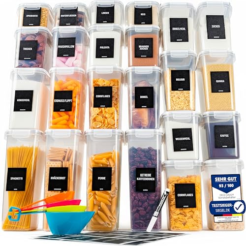 Deco haus® Vorratsdosen mit Deckel 24 Set L - Aufbewahrungsbox Küche Luftdicht Vorratsbehälter - Frischhaltedosen Behälter aus Plastik Mit Deckel - Vorratsgläser zur Aufbewahrung von Müsli, Mehl