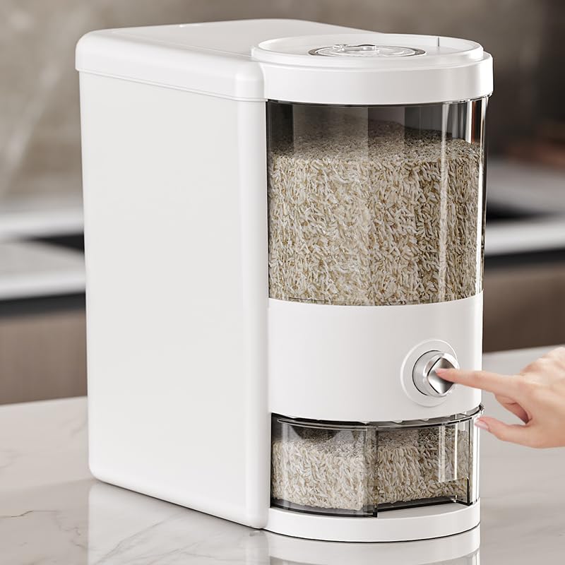 Miniatura 2 de Recipiente de arroz de 12 libras con taza medidora, caja fresca incorporada, dispensador de cereales con tapas para el hogar, cocina, despensa,