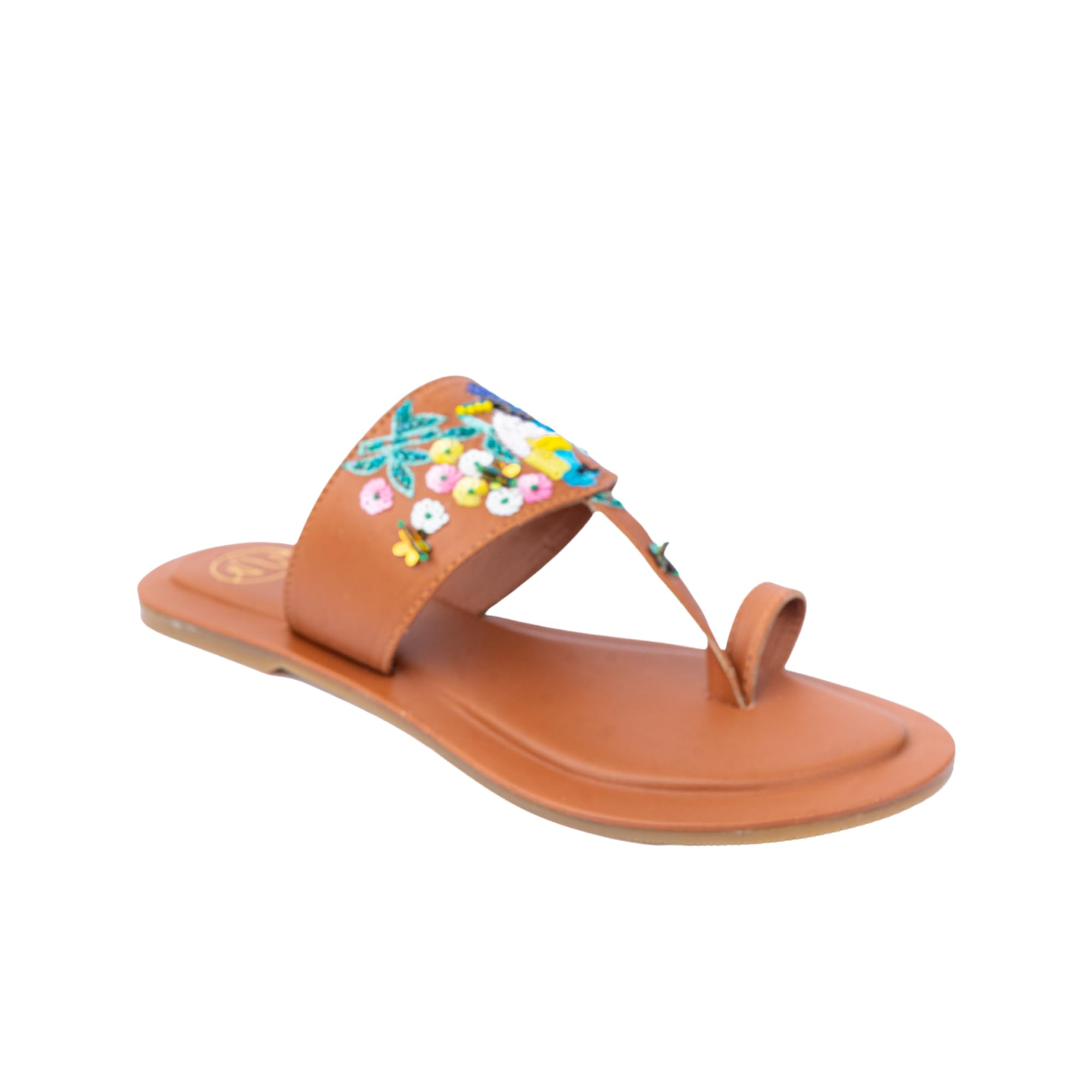 Women Tan Brown Blue Embellished One Toe Flats |-image-39