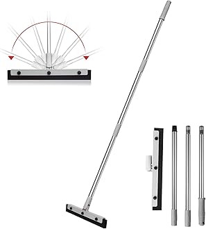 DrDirt Floor Squeegee,35 CM Wet Room Floor Squeegee with 3-Section Stainless Steel Extension Pole, Replaceable Foam Rubber Blade, Ideal for Bathroom, Kitchen, Pet Hair, Dust, Carpet