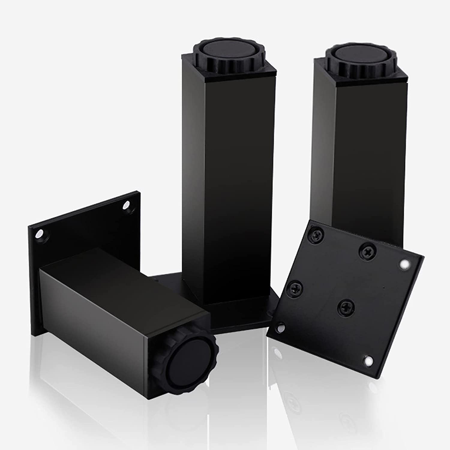 Patas de muebles ajustables de metal reforzado y acabado minimalista negro cuadrado