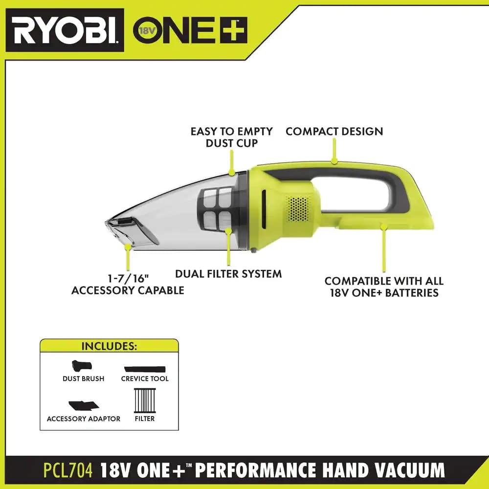 One+ Aspirateur à Main sans Fil Performance 18 V (Outil Uniquement)