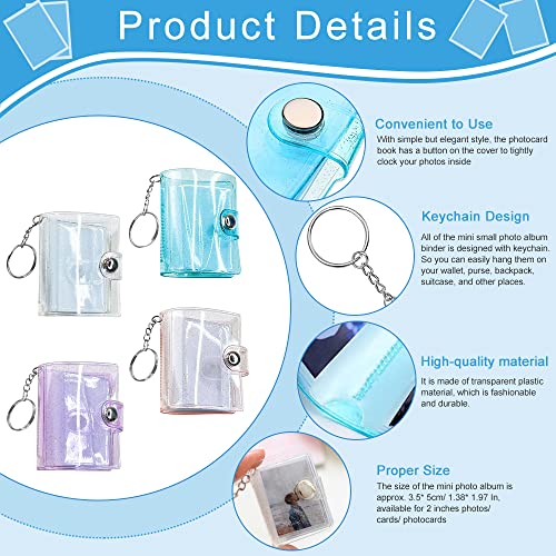 4Pcs Mini Photo Album Keyring, 24 Pockets PVC Mini Small Photo Album Binder with Keychain Clear Pocket for Cards, Pictures, ID Photo