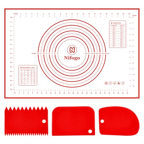 Nifogo Spianatoia per Impastare 60x40 cm con Tagliapasta, Tappetino Silicone Forno Cucina Riutilizzabile Antiaderente Resistente per Pizza Pasta Macaron