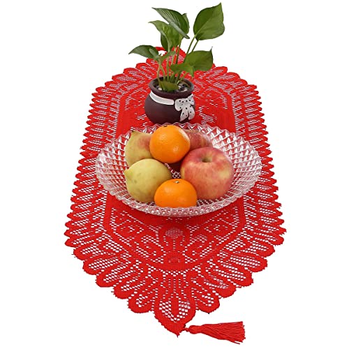 KYEYGWO Hollow Lace Table Runners Elegant Mesh Tablecloth Vintage Macrame Table Cover with Tassels for Rustic Boho Wedding Reception Decoration Bridal Showers