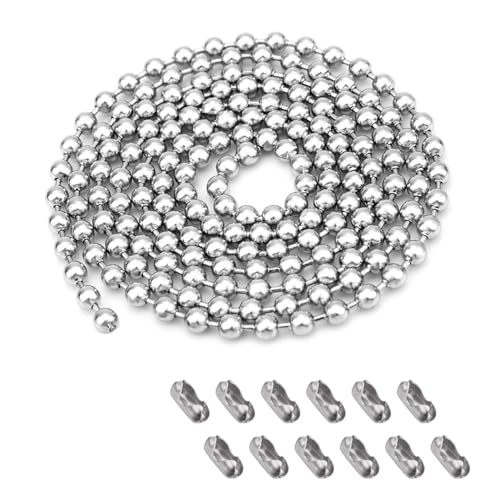 SYEYCW 5 Metri Catena a Palline, Catena Palline a Sfera in 304 Acciaio Inossidabile, Tenda a Rullo Regolabile Estensione Catene, 4.5mm Catena Palline con 12 Connettori Corrispondenti, Argento