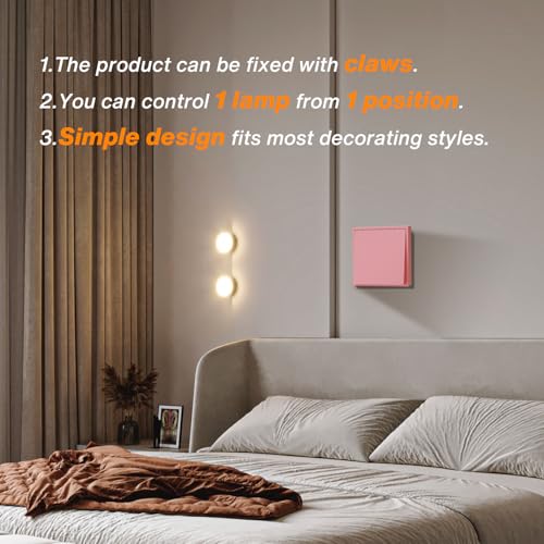 MVAVA Lichtschalter Unterputz, Standard Lichtschalter 1 Fach 1 Weg, Kunststoffe Wandschalter 80mm x 80mm, Rosa