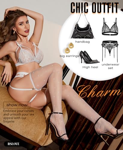Image of RSLOVE Thigh High Stockings for Women - Sheer Sexy Stocking Heart Tights Nylons Pantyhose Perfect for Garter Belts & Lingerie