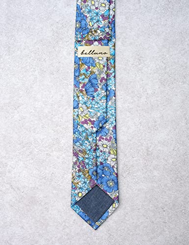 Image of BELLUNO Men's Cotton Floral Skinny Tie, 2.5 inch Width, with Gift Box