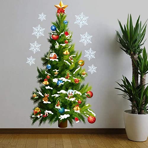 Sanfiyya Pegatina de árbol de Navidad, Pegatina de Pared de Navidad Decalas de Pared de Pared de Estrella Copos de...
