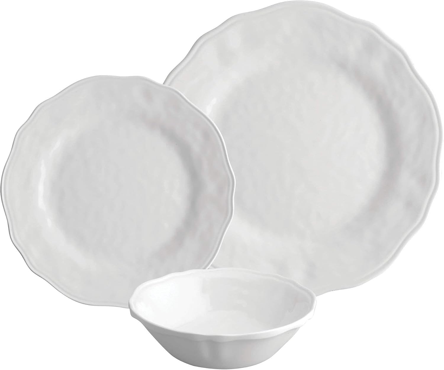 UPware 12 Piece Dimple Melamine Dinnerware Sets, Outdoor Dishes Set, Plates and Bowls Sets, Service for 4, White