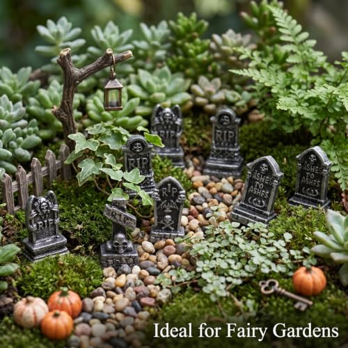 Image of FESTGLOX Mini Tombstones for Crafts, Miniature Gravestones for Halloween