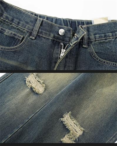 Men with Pockets Jeans Wide Leg Denim Pants Vintage Ripped Street Straight Trousers4